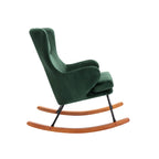 Fauteuil d'appoint à bascule en velours avec pieds en bois d'hévéa et en acier