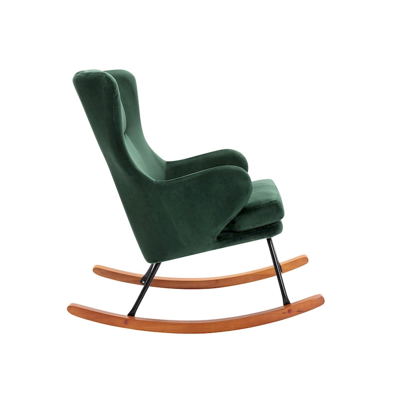 Fauteuil d'appoint à bascule en velours avec pieds en bois d'hévéa et en acier