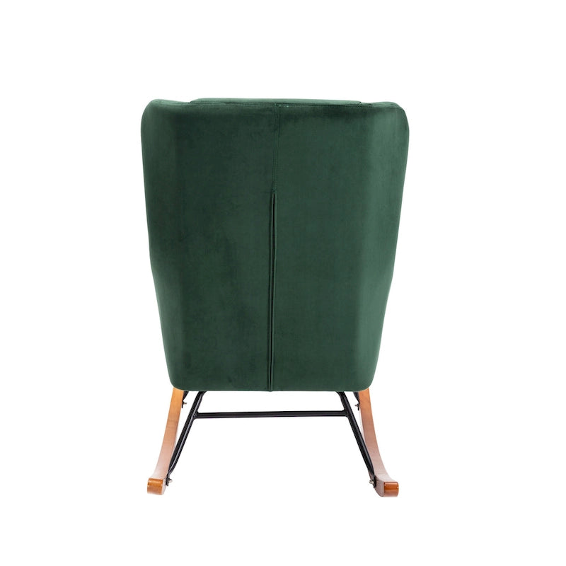Fauteuil d'appoint à bascule en velours avec pieds en bois d'hévéa et en acier