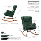 Fauteuil d'appoint à bascule en velours avec pieds en bois d'hévéa et en acier