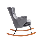Fauteuil d'appoint à bascule en velours avec pieds en bois d'hévéa et en acier