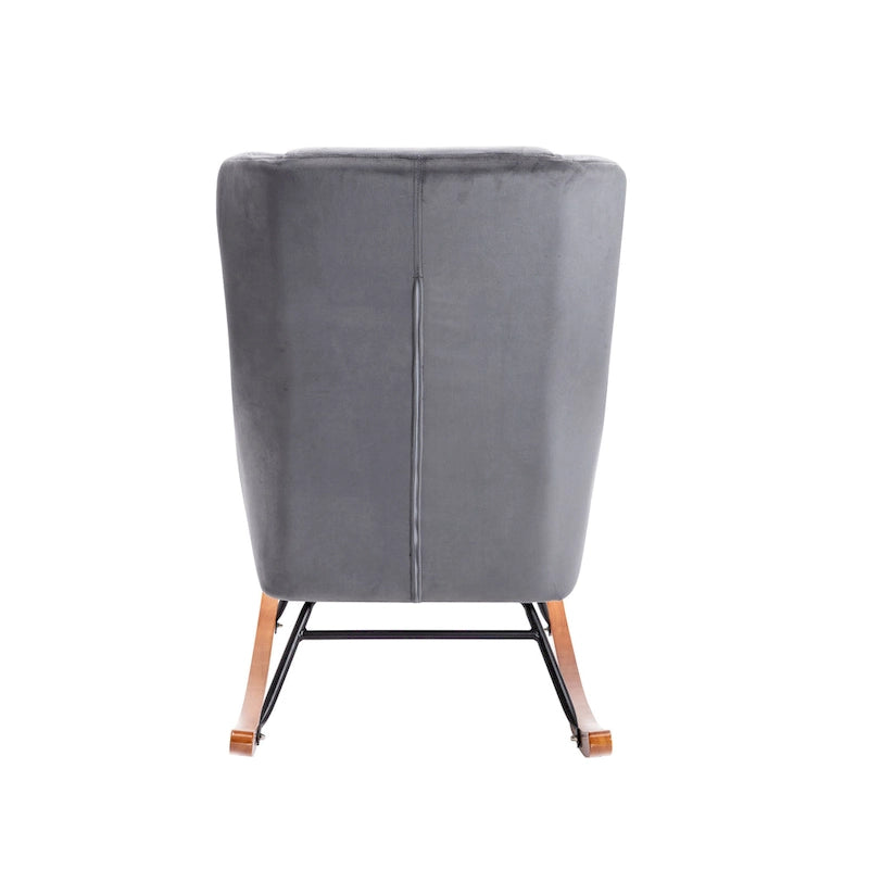 Fauteuil d'appoint à bascule en velours avec pieds en bois d'hévéa et en acier