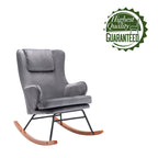 Fauteuil d'appoint à bascule en velours avec pieds en bois d'hévéa et en acier