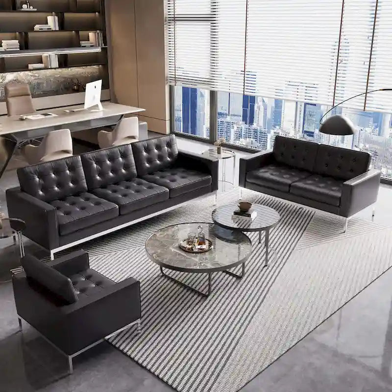 Canapé de Luxe Moderne avec Coussins capitonnés et Structure en Acier Inoxydable Poli – Minimaliste
