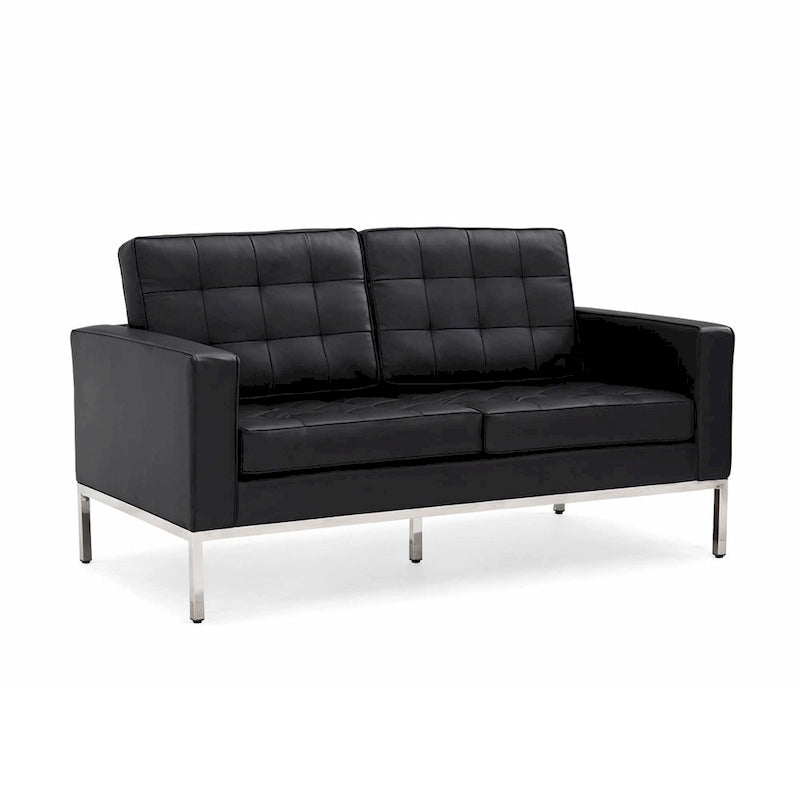 Canapé de Luxe Moderne avec Coussins capitonnés et Structure en Acier Inoxydable Poli – Minimaliste
