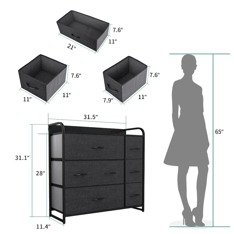 Commode de rangement multifonctionnelle à 7 tiroirs, grise