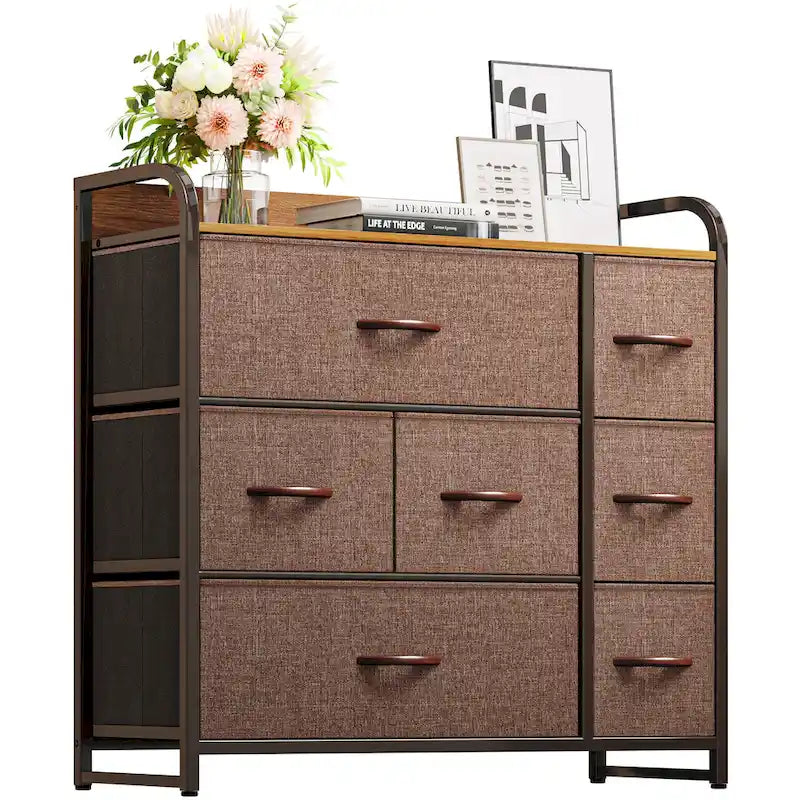 Commode de rangement multifonctionnelle à 7 tiroirs, grise
