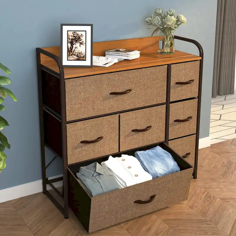 Commode de rangement multifonctionnelle à 7 tiroirs, grise