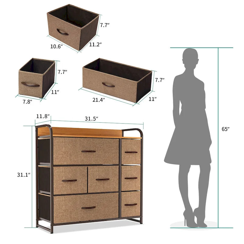 Commode de rangement multifonctionnelle à 7 tiroirs, grise