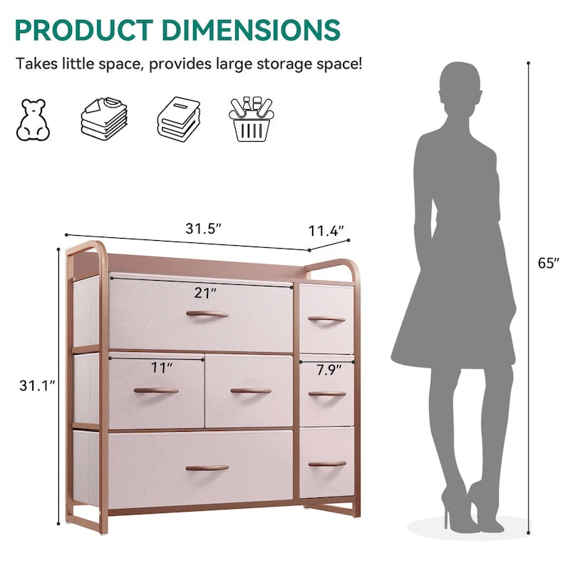 Commode de rangement multifonctionnelle à 7 tiroirs, grise