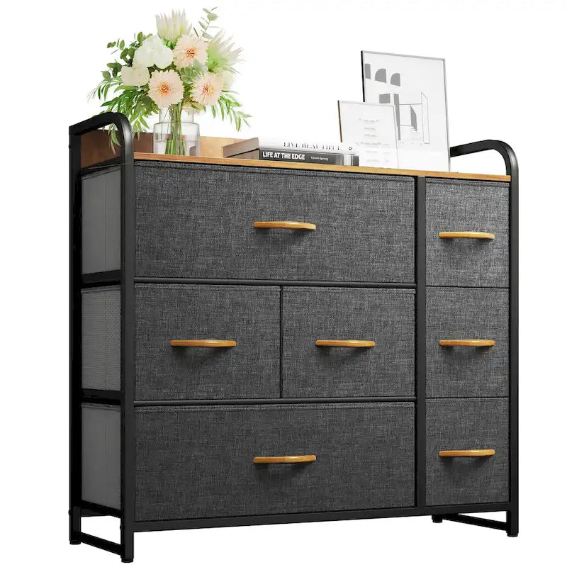 Commode de rangement multifonctionnelle à 7 tiroirs, grise