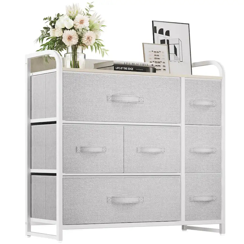 Commode de rangement multifonctionnelle à 7 tiroirs, grise