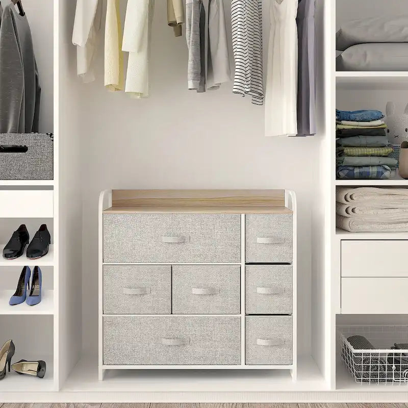 Commode de rangement multifonctionnelle à 7 tiroirs, grise