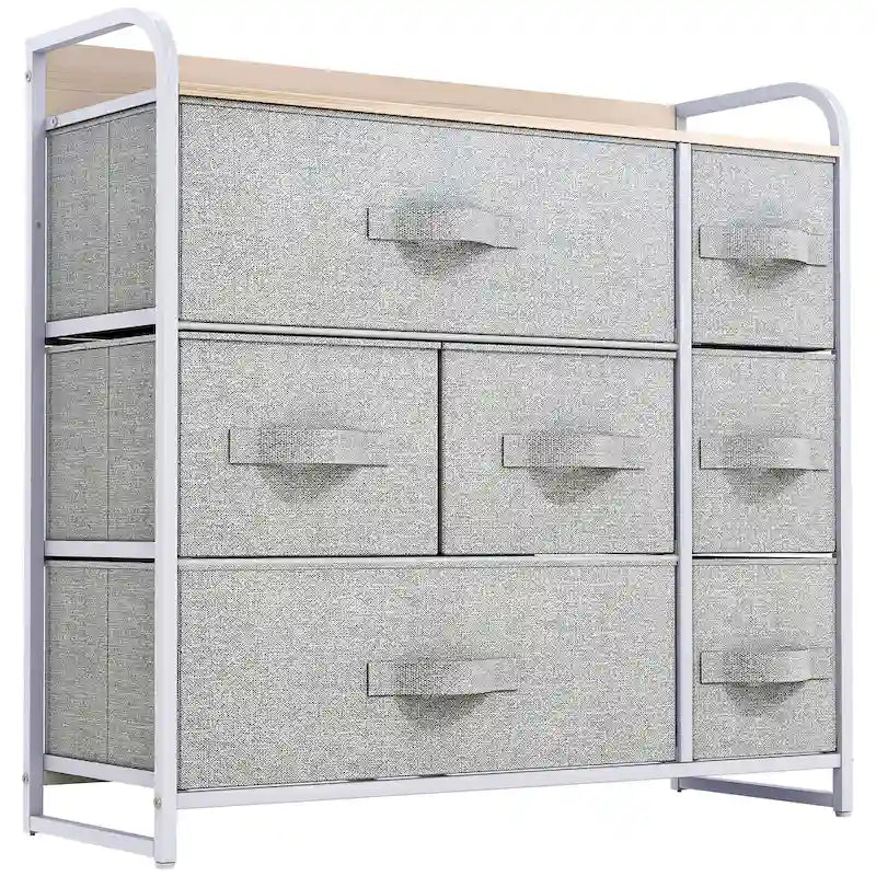 Commode de rangement multifonctionnelle à 7 tiroirs, grise