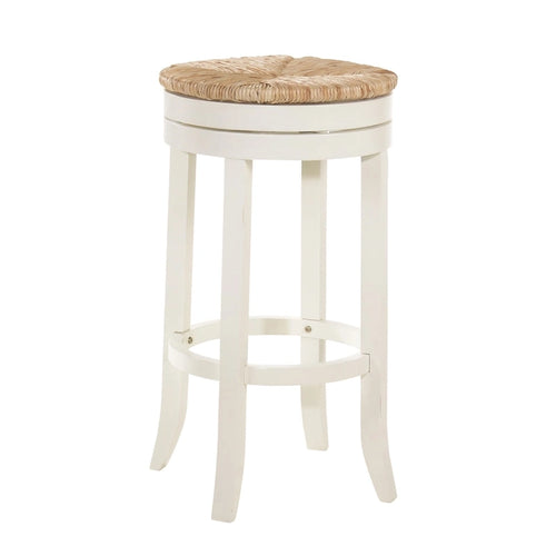 HomeRoots 30 Natural And Antiqued White Solid Wood Swivel Backless Bar Height Bar Chair With Footrest - 19.5