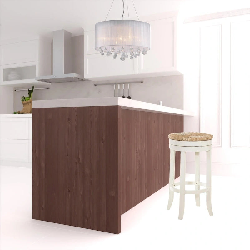 Tabouret de bar pivotant sans dossier en bois massif de 30 po avec repose-pieds – Naturel et blanc antique