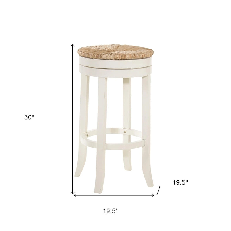 Tabouret de bar pivotant sans dossier en bois massif de 30 po avec repose-pieds – Naturel et blanc antique