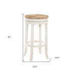 Tabouret de bar pivotant sans dossier en bois massif de 30 po avec repose-pieds – Naturel et blanc antique