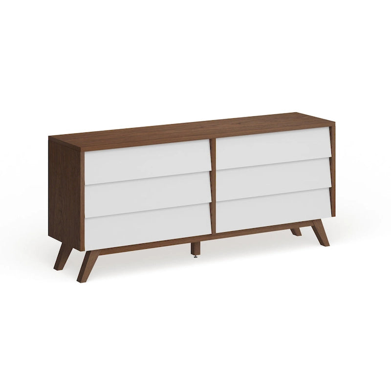 Commode à 6 tiroirs de style Mid-Century avec finition bicolore noyer et blanc