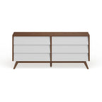 Commode à 6 tiroirs de style Mid-Century avec finition bicolore noyer et blanc