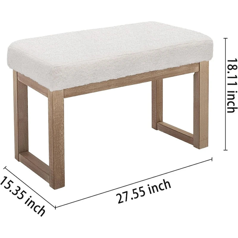 Banc ottoman rectangulaire de 68,5 cm de large, repose-pieds blanc, aspect velours, blanc
