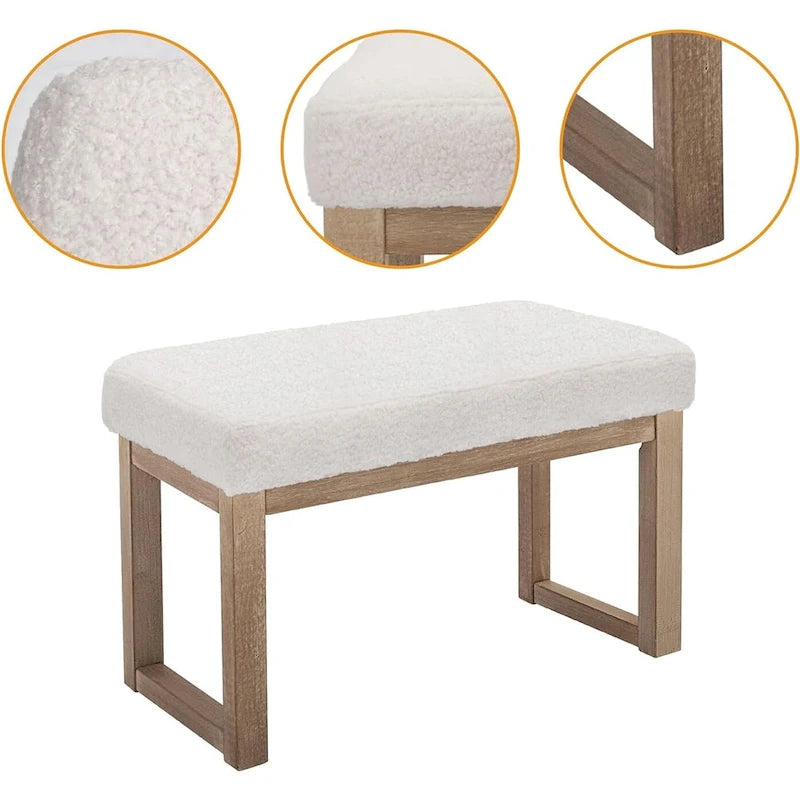 Banc ottoman rectangulaire de 68,5 cm de large, repose-pieds blanc, aspect velours, blanc
