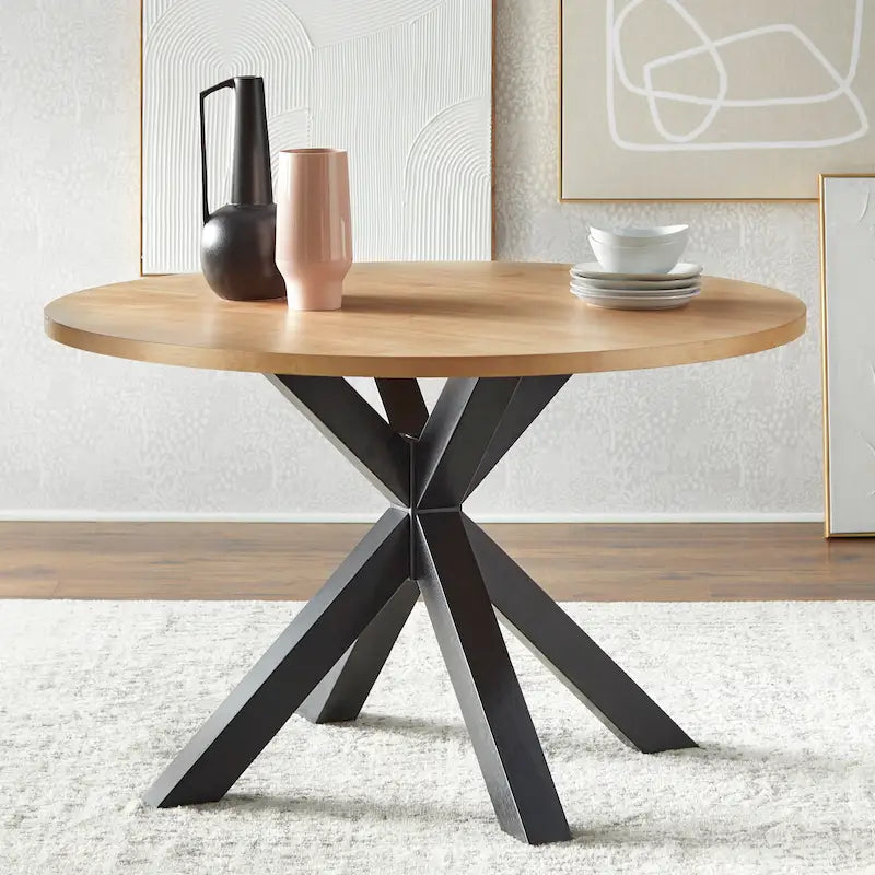 Table à manger sur piédestal croisé du milieu du siècle avec finition bicolore – 45 po