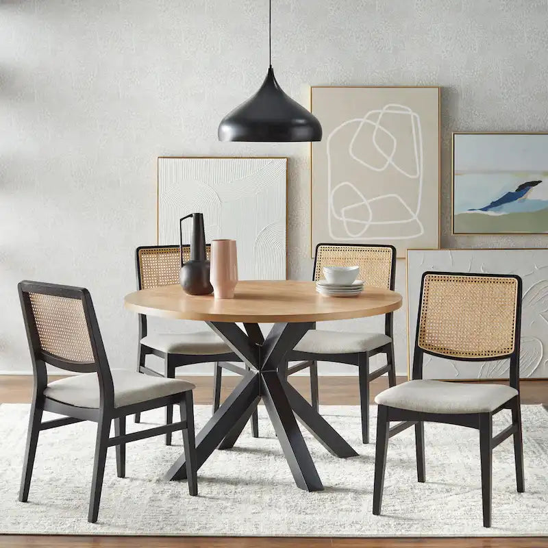 Table à manger sur piédestal croisé du milieu du siècle avec finition bicolore – 45 po