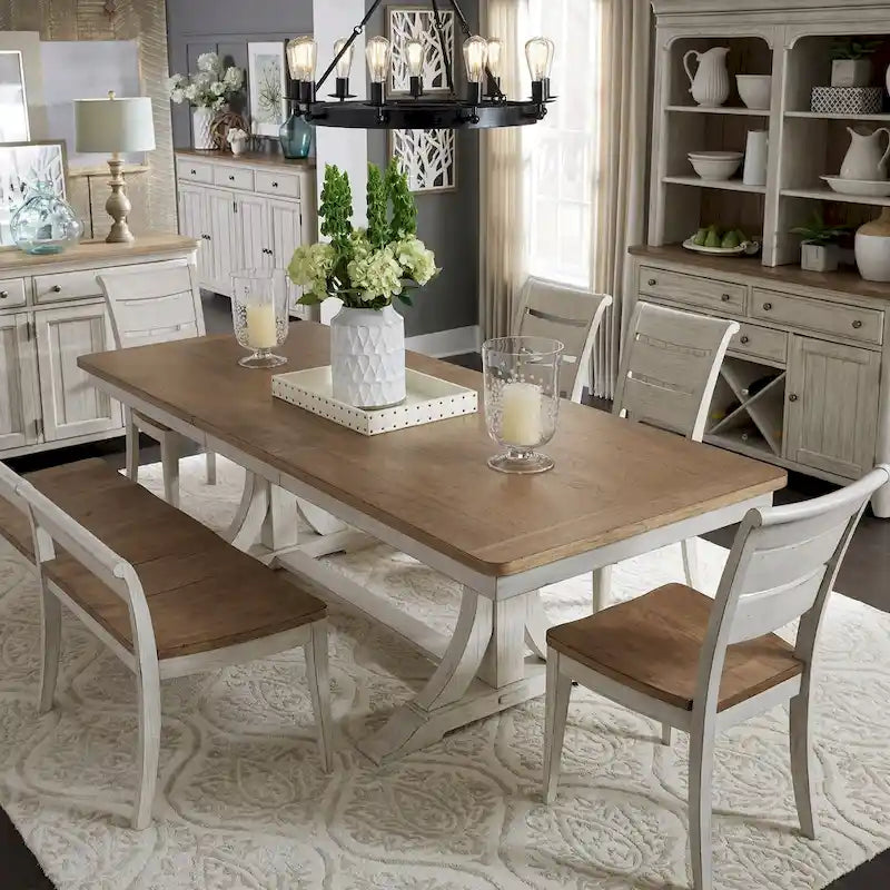 Table à tréteaux Châtaigne "La Ferme Réinventée" Blanc Antique