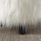Pouffe rond en fausse fourrure blanche à poils longs avec cadre en bois – 40,6 cm