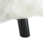Pouffe rond en fausse fourrure blanche à poils longs avec cadre en bois – 40,6 cm