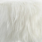 Pouffe rond en fausse fourrure blanche à poils longs avec cadre en bois – 40,6 cm