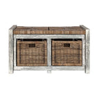 Banc de rangement rustique gris de 76 cm avec 2 tiroirs en osier
