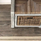 Banc de rangement rustique gris de 76 cm avec 2 tiroirs en osier