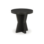 Table d'appoint noire avec placage de chêne rustique et base géométrique – 61 cm