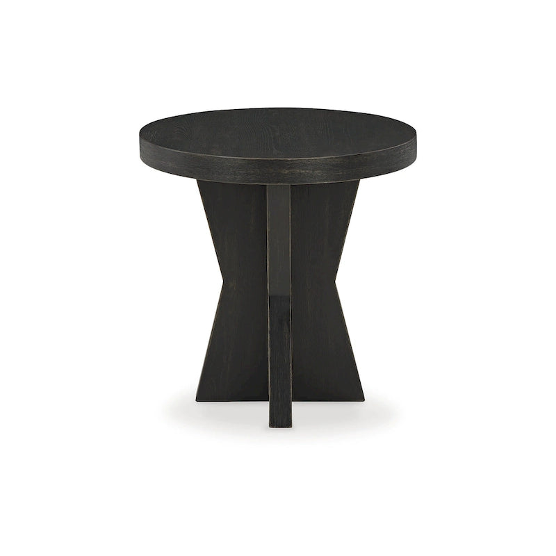 Table d'appoint noire avec placage de chêne rustique et base géométrique – 61 cm