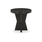 Table d'appoint noire avec placage de chêne rustique et base géométrique – 61 cm