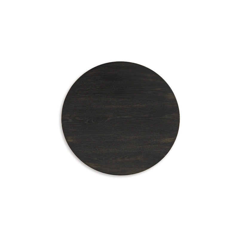 Table d'appoint noire avec placage de chêne rustique et base géométrique – 61 cm