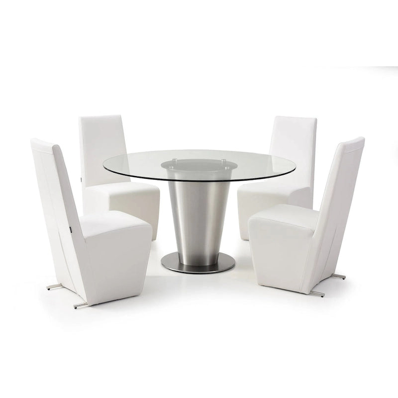 Table à manger ronde en verre transparent avec base en acier inoxydable – 137 cm + option plateau tournant