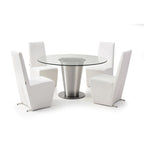 Table à manger ronde en verre transparent avec base en acier inoxydable – 137 cm + option plateau tournant