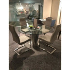 Table à manger ronde en verre transparent avec base en acier inoxydable – 137 cm + option plateau tournant