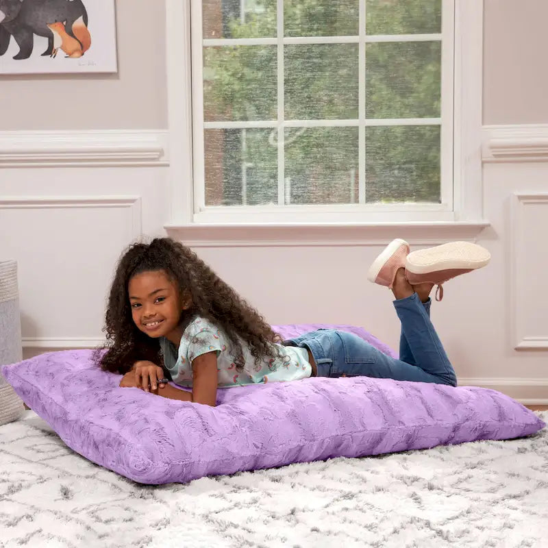3.5 Pieds Géant Faux Fourrure Oreiller de Sol pour Enfants – Pouf, Tapis de Sol et Lit de Repos