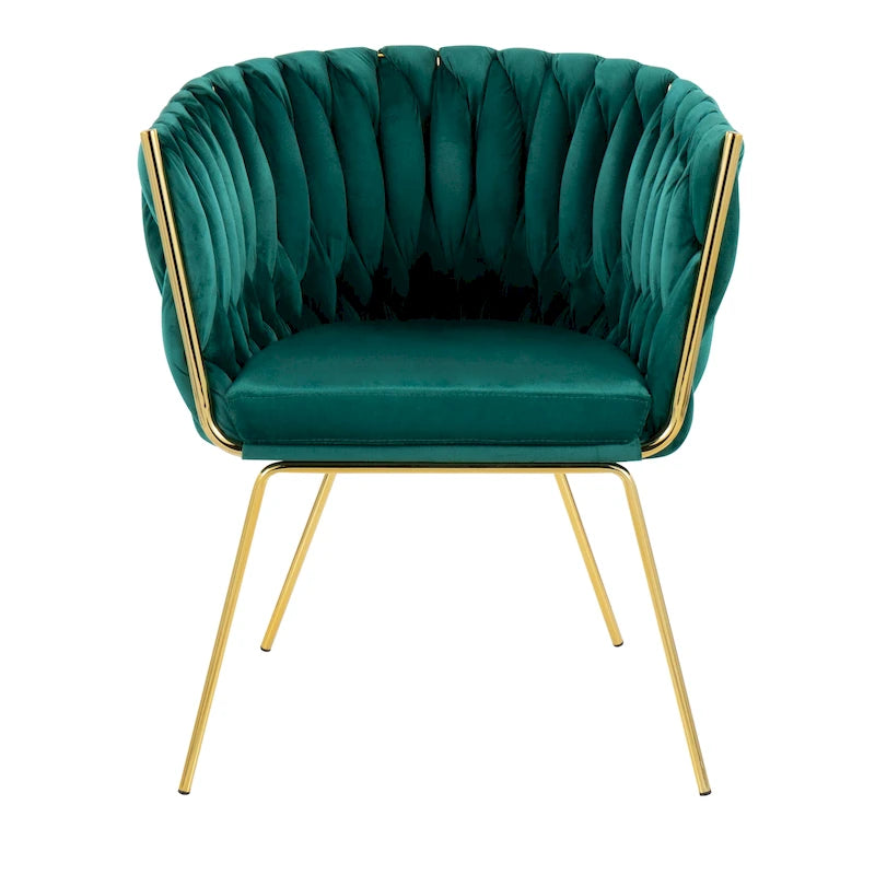 Fauteuil d'appoint tressé en velours Glam contemporain avec pieds fuselés dorés