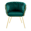Fauteuil d'appoint tressé en velours Glam contemporain avec pieds fuselés dorés