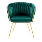 Fauteuil d'appoint tressé en velours Glam contemporain avec pieds fuselés dorés