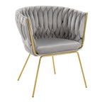 Fauteuil d'appoint tressé en velours Glam contemporain avec pieds fuselés dorés