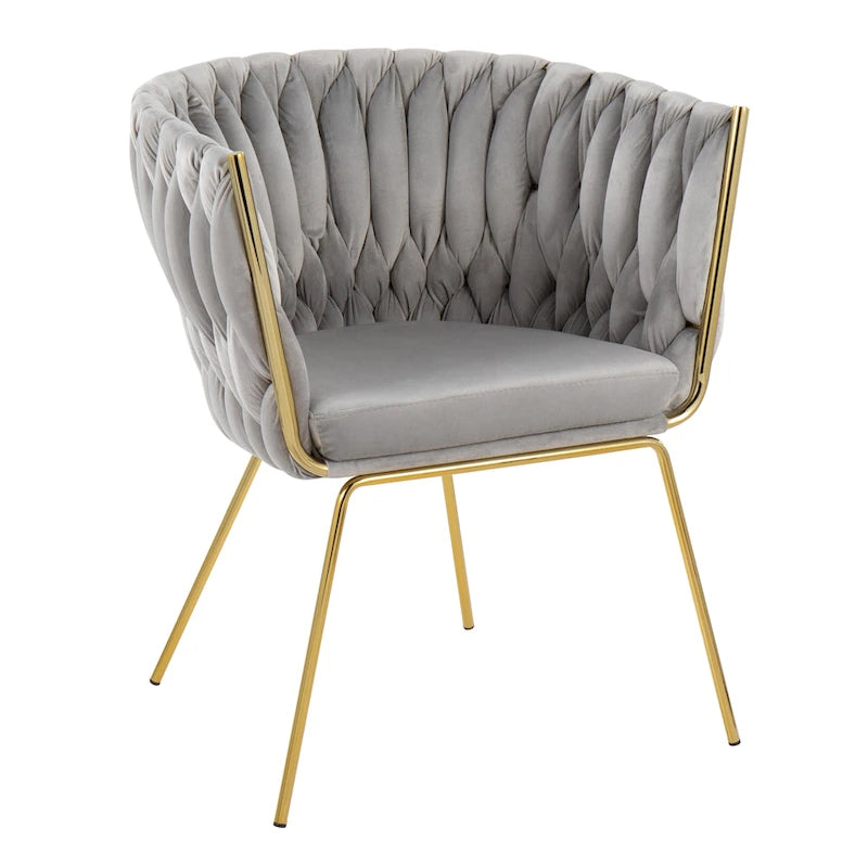 Fauteuil d'appoint tressé en velours Glam contemporain avec pieds fuselés dorés