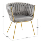 Fauteuil d'appoint tressé en velours Glam contemporain avec pieds fuselés dorés