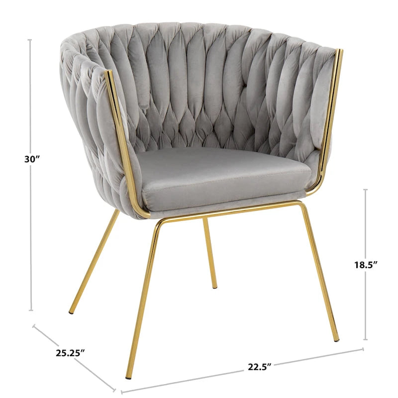 Fauteuil d'appoint tressé en velours Glam contemporain avec pieds fuselés dorés