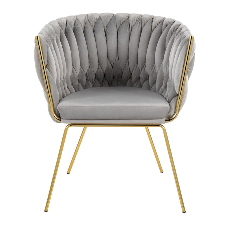 Fauteuil d'appoint tressé en velours Glam contemporain avec pieds fuselés dorés